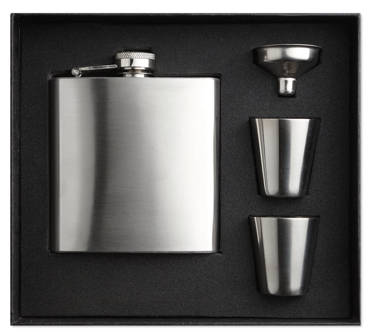 SLIMMY FLASK SET – Slim hip flask w 2 cups set – Matt Silver