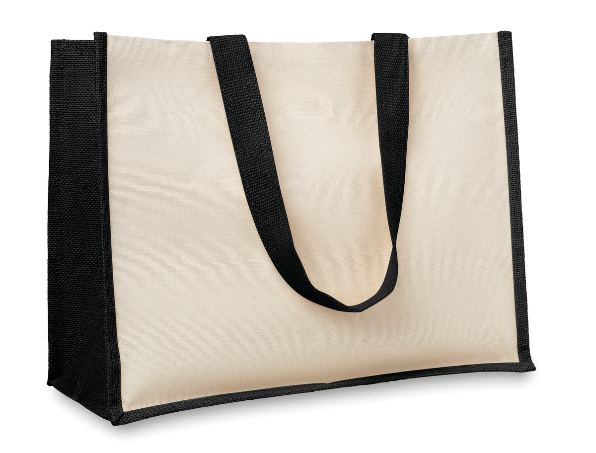 CAMPO DE FIORI – Jute and canvas shopping bag – Black