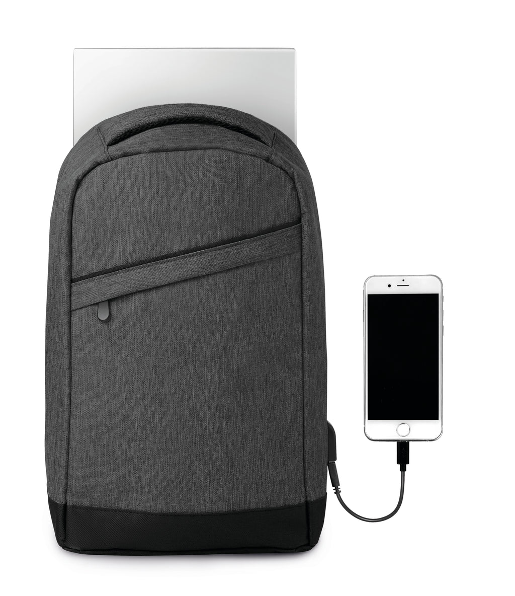 BERLIN – 2 tone backpack incl USB plug – item picture side