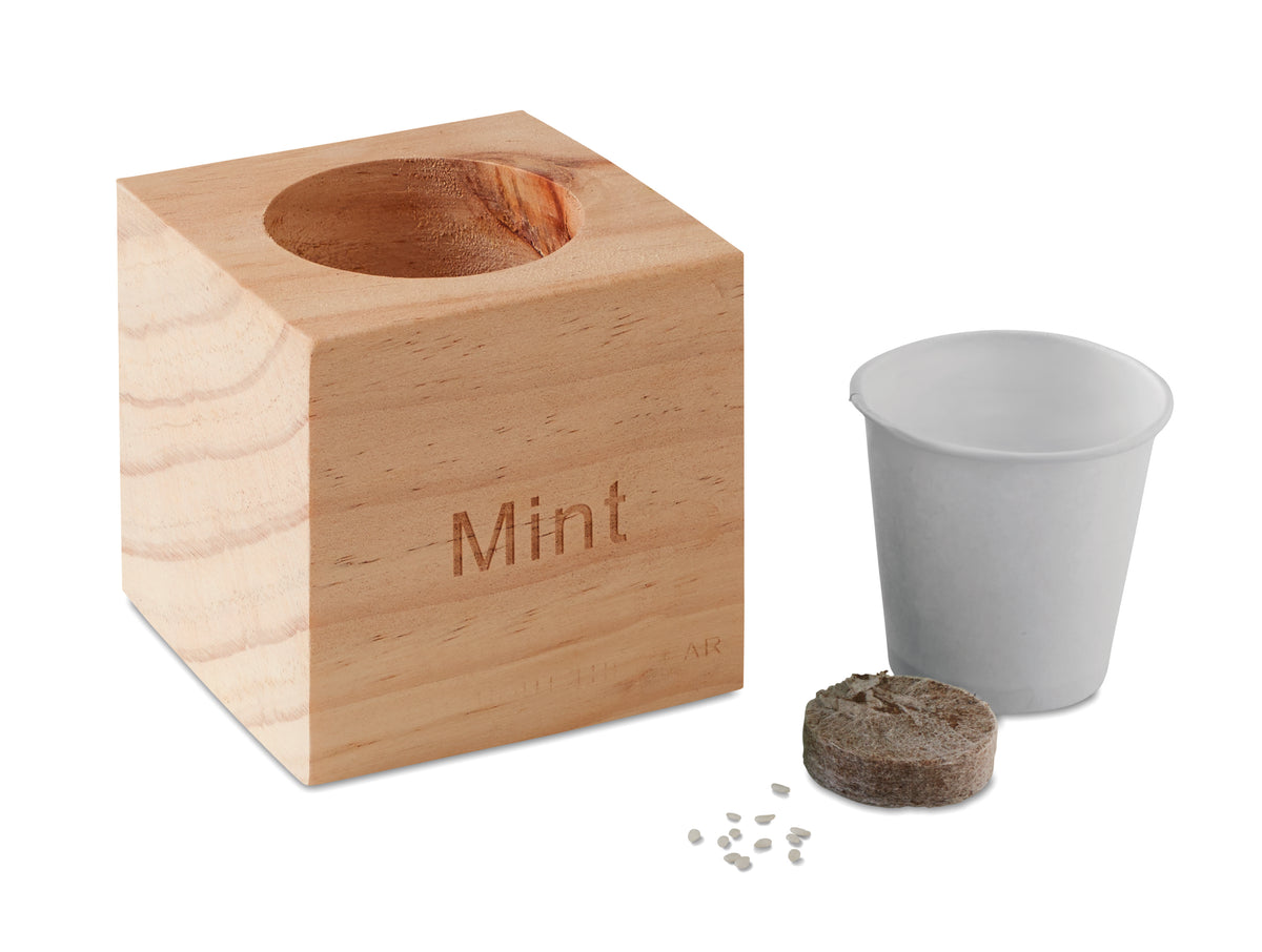 MENTA – Herb pot wood "MINT" – item picture back