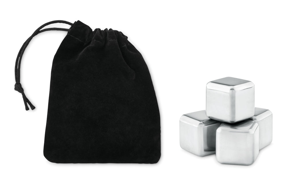 ICY – Set of 4 SS ice cubes in pouch – Black