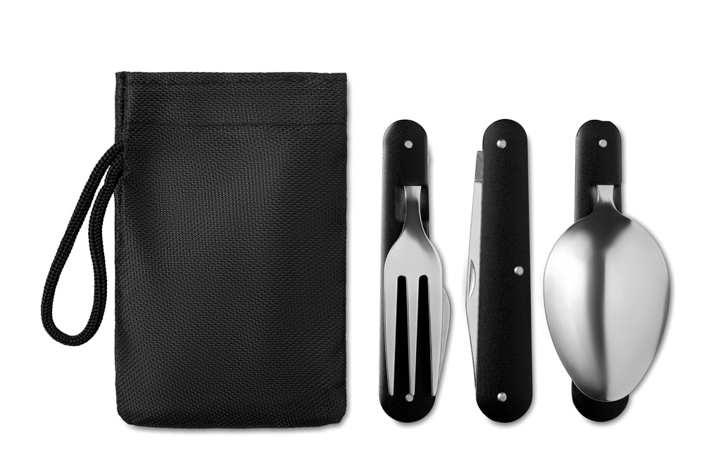 3 SERVICE – 3-piece camping utensils set – Black