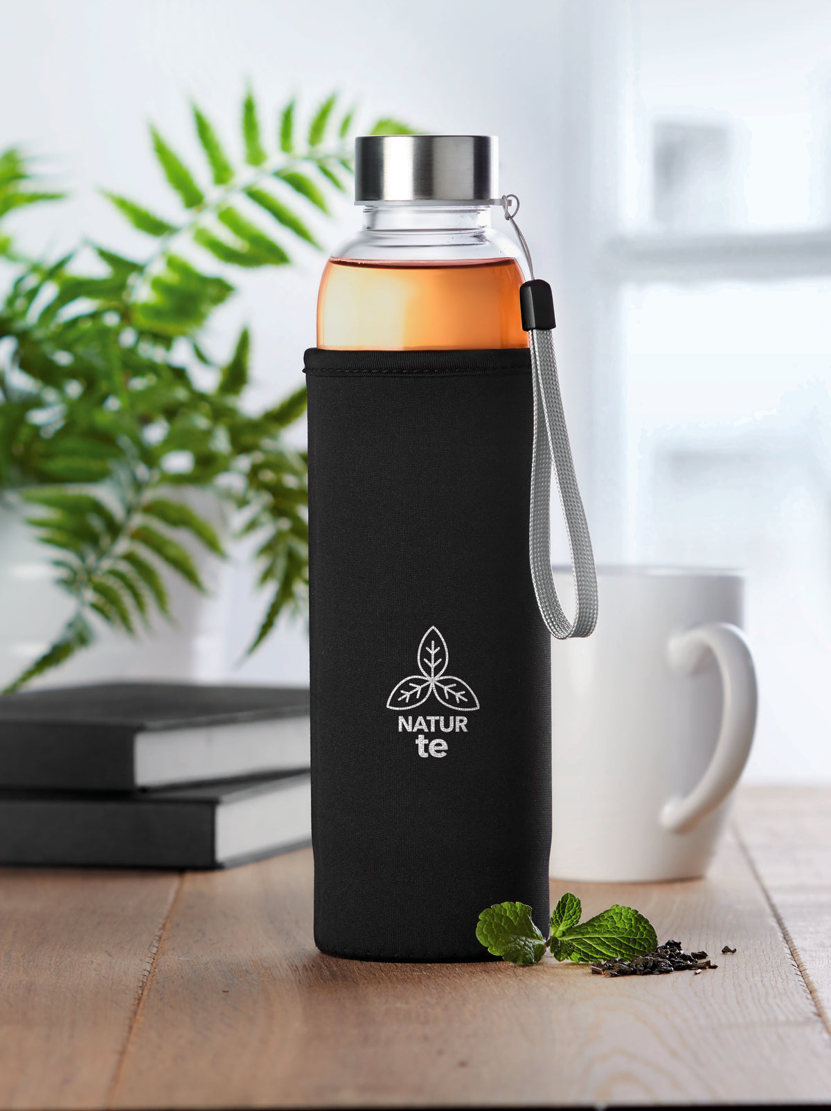 UTAH TEA – Single wall glass bottle 500ml – item picture printed