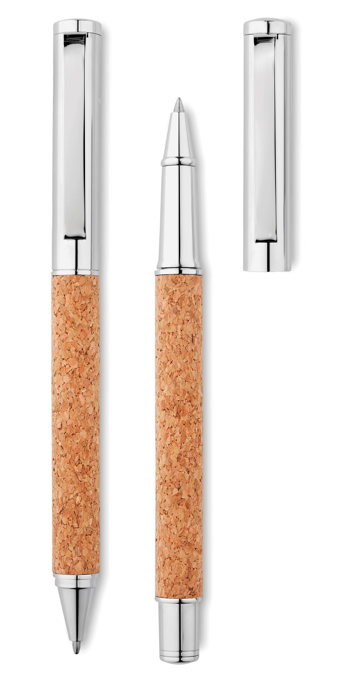 QUERCUS – Metal Ball pen set in cork box – item picture open