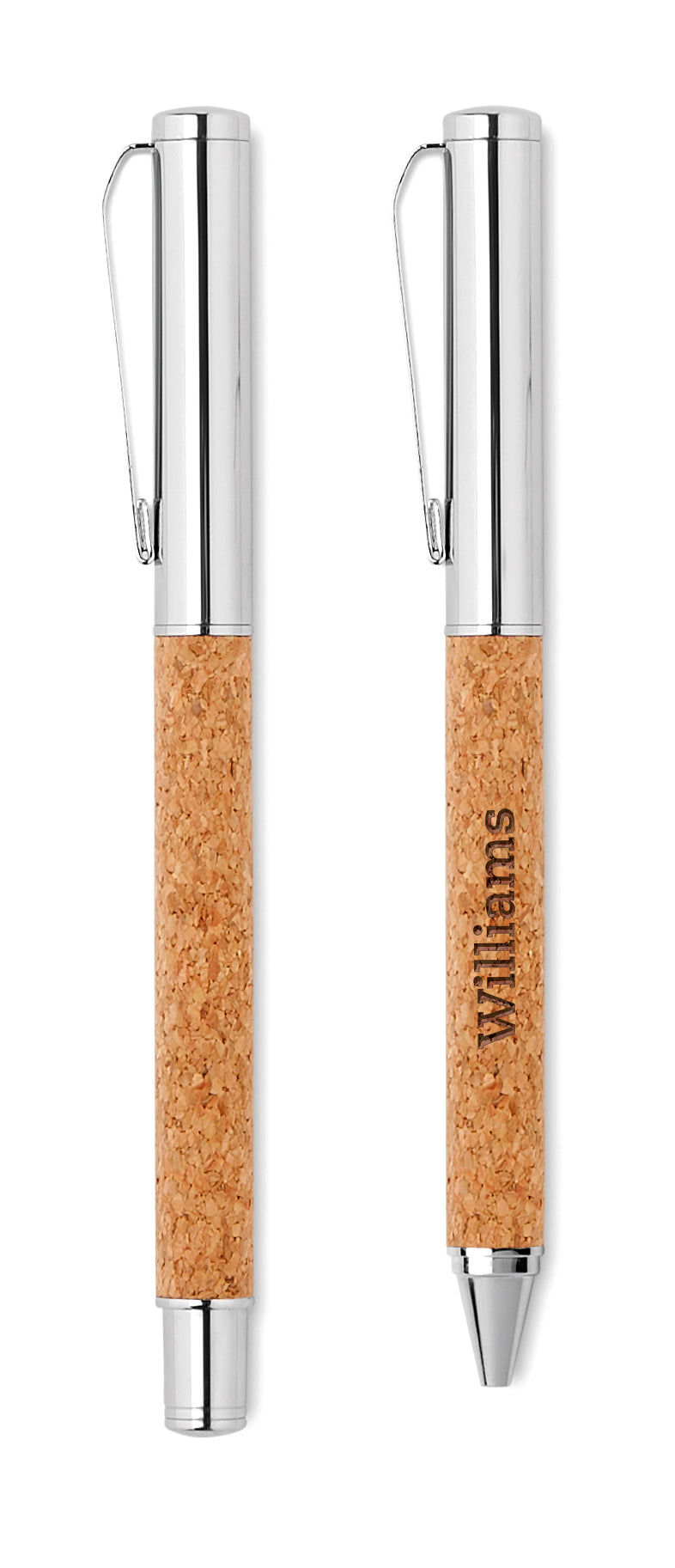 QUERCUS – Metal Ball pen set in cork box – item picture printed