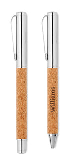 QUERCUS – Metal Ball pen set in cork box – item picture printed