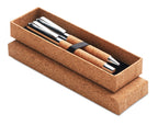 QUERCUS – Metal Ball pen set in cork box – Wood