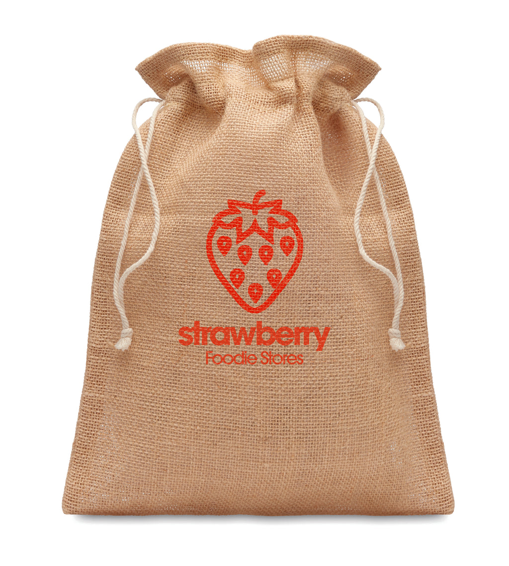 JUTE SMALL – Small jute gift bag 14 x 22 cm – item picture printed