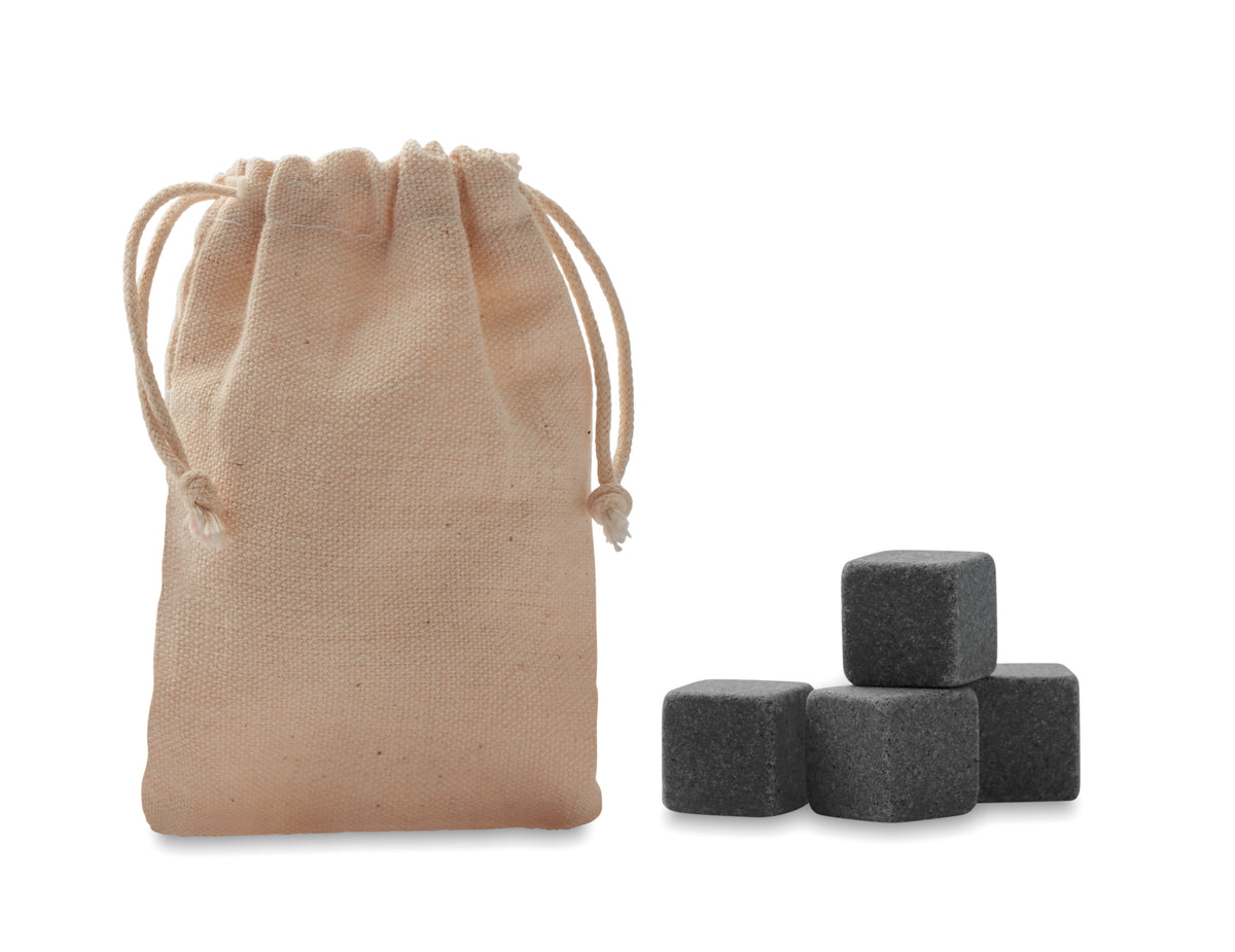 ROCKS – 4 stone ice cubes in  pouch – Beige