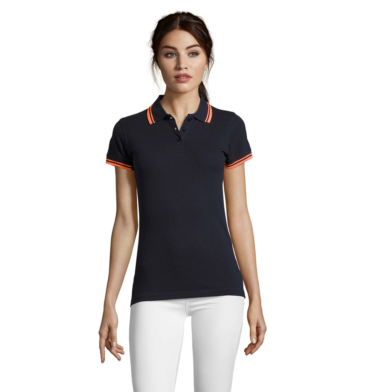 PASADENA WOMEN – PASADENA WOMEN POLO 200 – French Navy/Neon Orange