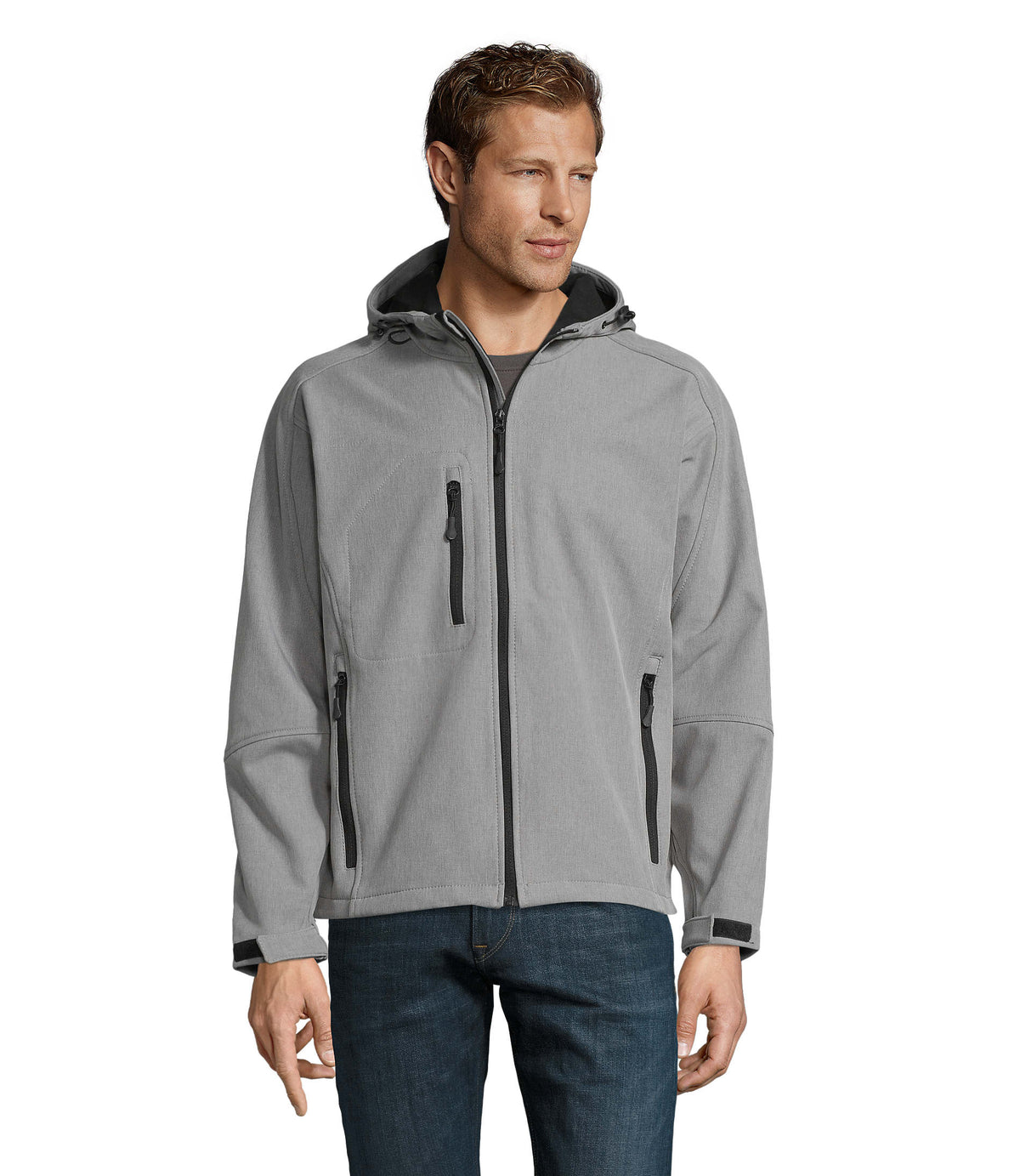 REPLAY MEN – REPLAY MEN HOODED SOFTSHELL – Grey Melange